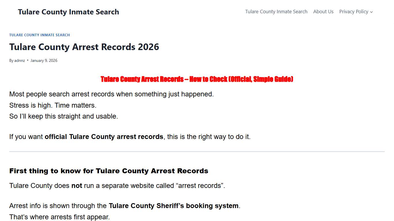 Tulare County Arrest Records 2026